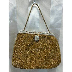Gorgeous VTG Mid Century Gold Bead Hand Bag Clutch
